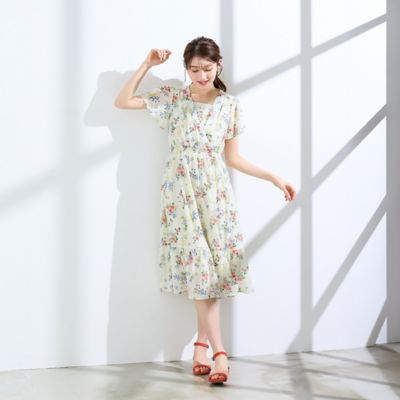 ＜Rose Tiara (Women/大きいサイズ)＞フラワープリントカシュクール風ワンピース（５１０１３６０５）