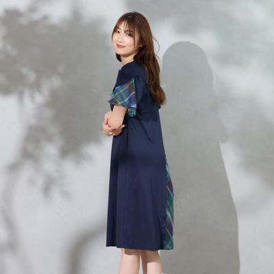 【接触冷感／ＵＶカット／手洗い可】チェック切替ワンピース（５１０１４５０１）