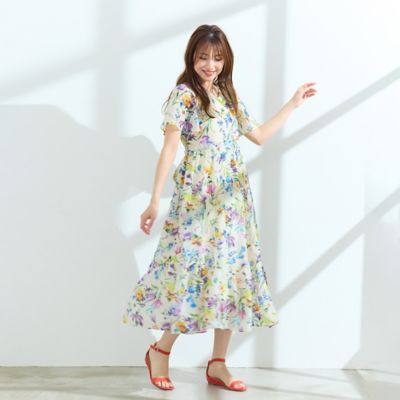【手洗い可】水彩フラワーワンピース（５１０１４５０４）