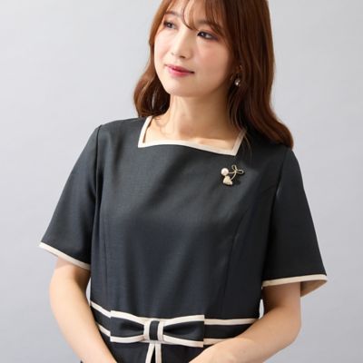美シルエットワンピ】【接触冷感／防シワ】パイピングリボンワンピース