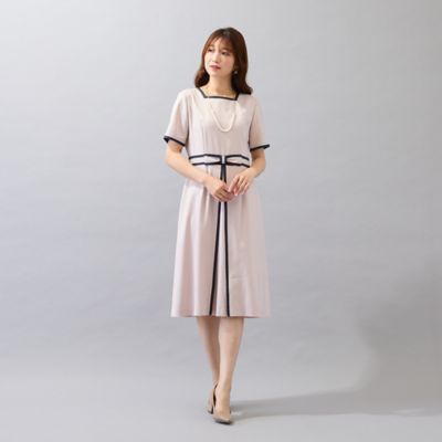 美シルエットワンピ】【接触冷感／防シワ】パイピングリボンワンピース