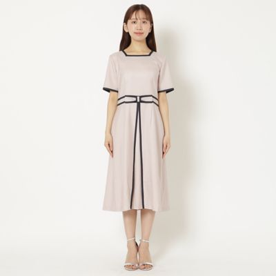 美シルエットワンピ】【接触冷感／防シワ】パイピングリボンワンピース