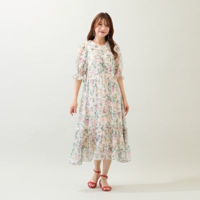 新品ローズティアラ　大きいサイズ42お花柄ワンピース定価28600 ローズティアラ ドッキングワンピース 花柄 オープンスリーブ 42