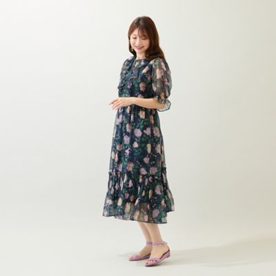 ローズティアラ　ロングワンピース　花柄　フラワープリント　リボン　大きいサイズ 110225101350306001