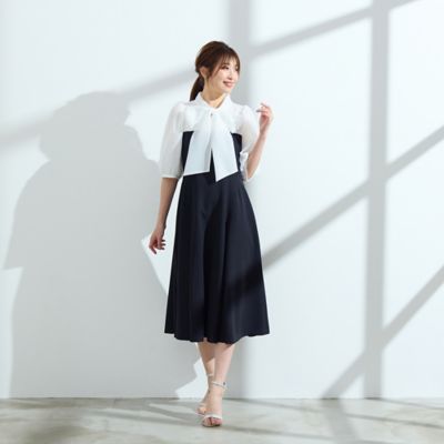 ＜Rose Tiara (Women/大きいサイズ)＞【人気の美ワンピ／半袖】【接触冷感／ＵＶカット】ダブルクロスリボンタイワンピース（５１０１４５１０）