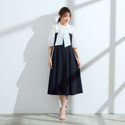 【人気の美ワンピ／半袖】【接触冷感／ＵＶカット】ダブルクロスリボンタイワンピース（５１０１４５１０）