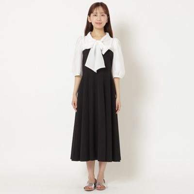 【人気の美ワンピ／半袖】【接触冷感／ＵＶカット】ダブルクロスリボンタイワンピース（５１０１４５１０）
