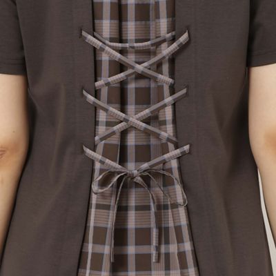 バックチェック 編み上げリボンワンピース（51014605） | Rose