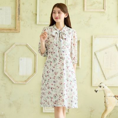 リボンタイミモレ丈プリントワンピース（51014606） | Rose
