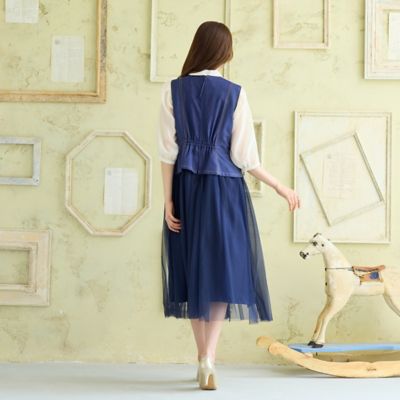 ローズティアラ　デニム　ティアードキャミワンピース　バックジップ　新品タグ付き デニムジレドッキングワンピース（51014610） | Rose Tiara