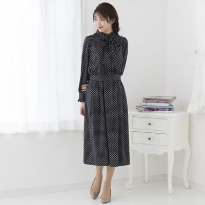 ローズティアラ チェリー＆ドット柄 美シルエット ワンピース 41 L ブラック ローズティアラ チェリー＆ドット柄 美シルエット ワンピース 41