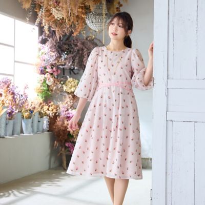 美シルエット】つぼみ刺繍ワンピース（51015501
