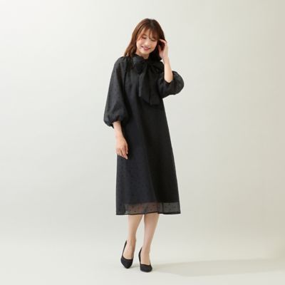 オーガンジーフロッキードットリボンワンピース