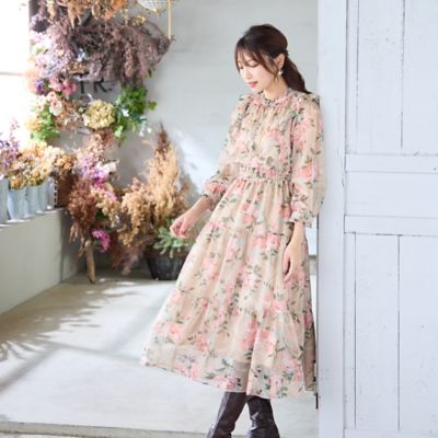 定価27,500円 ローズティアラ ストライプ 小鳥 フラワー ワンピース 42 吹き上げフラワー刺繍ワンピース（51011504） | Rose