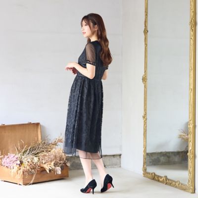 美シルエット】ドットチュール刺繍ワンピース（51015504