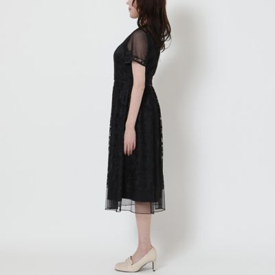 美シルエット】ドットチュール刺繍ワンピース（51015504 
