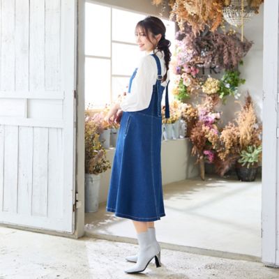完売商品、ゆったりサイズ新品ローズティアラパールボタン付き、ソフトデニムGジャン パールボタンノーカラーデニムジャケット｜TIARA（ティアラ