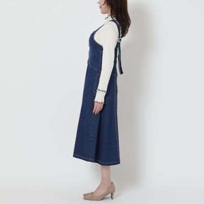 ローズティアラ　デニムとシフォン素材　ジャンパースカート　大きいサイズ 伸縮性◎】フレアデニムジャンパースカート（51015509