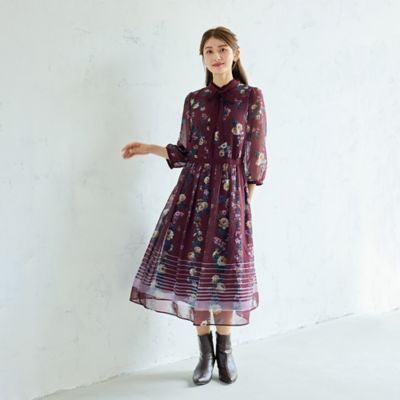 チェックonフラワーフリルカラーワンピース（51015601