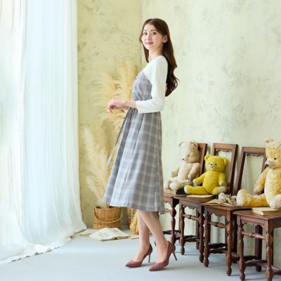 接触冷感／防シワ／伸縮性◎】ビスチェ風ドッキングワンピース