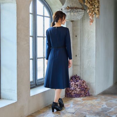 ローズティアラ 【美シルエット】シフォンプリーツ切替ワンピース　サイズ46 美シルエット】【イージーケア／UVカット】シフォンプリーツ切替