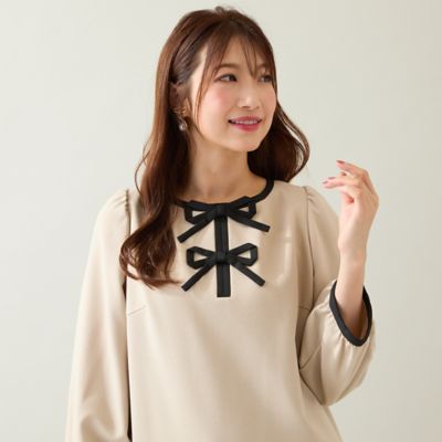 伸縮性◎／イージーケア】配色リボンワンピース（51016504
