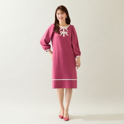 伸縮性◎／イージーケア】配色リボンワンピース（51016504