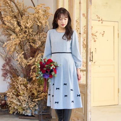 ウールライク素材】サテンリボンワンピース（51016507