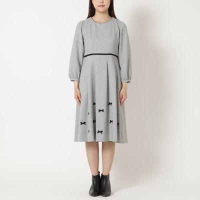 【ローズティアラ】美品 大きいサイズ 46ワンピース チュニック リボン ウール 伸縮性◎/イージーケア】配色リボンワンピース | ローズティアラ(Rose