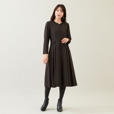 吸湿発熱／毛玉になりにくい】配色切替クラシカルワンピース