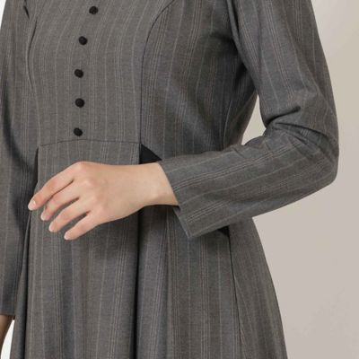 吸湿発熱／毛玉になりにくい】配色切替クラシカルワンピース
