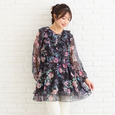 ＜Rose Tiara (Women/大きいサイズ)＞オリジナルプリントフリルチュニック（５１０２１６０２）