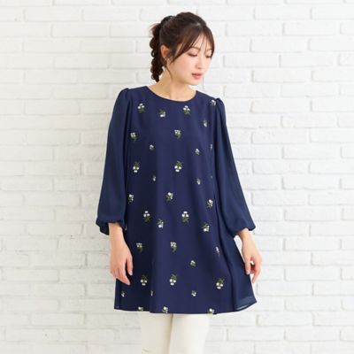 小花刺繍バルーンスリーブチュニック（51021603） | Rose