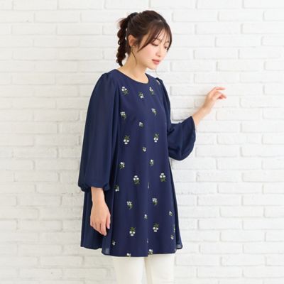 小花刺繍バルーンスリーブチュニック（51021603） | Rose