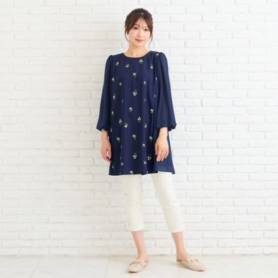 小花刺繍バルーンスリーブチュニック（51021603） | Rose