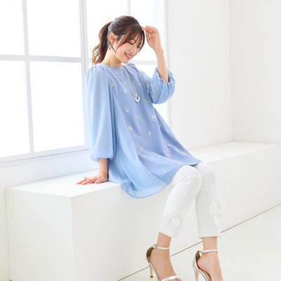 小花刺繍バルーンスリーブチュニック（51021603） | Rose