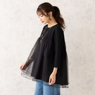 ソロモンサクラさま　ローズティアラ　ペプラム切替カットソー　46 新品 チュール切替ペプラムカットソー（51022506） | Rose
