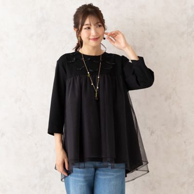 ソロモンサクラさま　ローズティアラ　ペプラム切替カットソー　46 新品 チュール切替ペプラムカットソー（51022506） | Rose