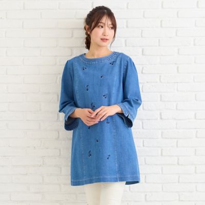 伸縮性◎】サクランボ刺繍デニムチュニック（51022602
