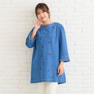伸縮性◎】サクランボ刺繍デニムチュニック（51022602