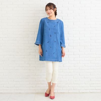 伸縮性◎】サクランボ刺繍デニムチュニック（51022602