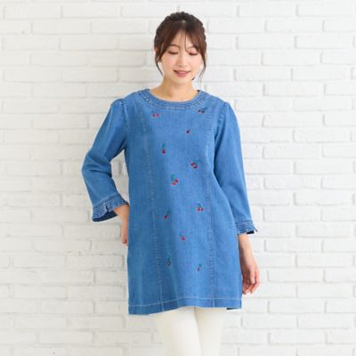 伸縮性◎】サクランボ刺繍デニムチュニック（51022602