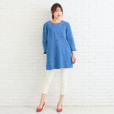 伸縮性◎】サクランボ刺繍デニムチュニック（51022602