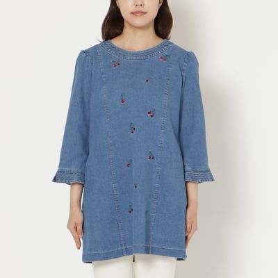 伸縮性◎】サクランボ刺繍デニムチュニック（51022602