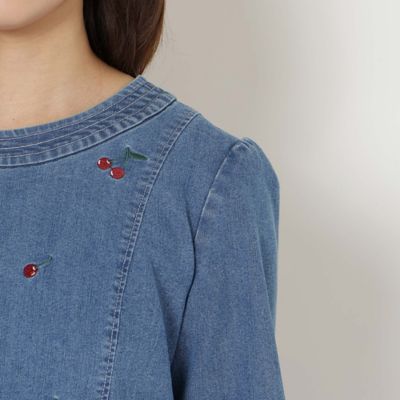 伸縮性◎】サクランボ刺繍デニムチュニック（51022602