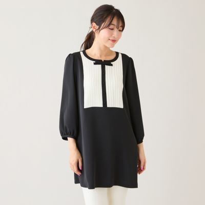 接触冷感／UVカット／防シワ】クラシカルリボンタックブラウス