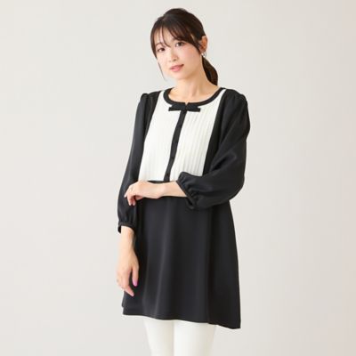 接触冷感／UVカット／防シワ】クラシカルリボンタックブラウス