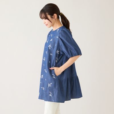 綿100％】スズラン刺繍バックティアードチュニック
