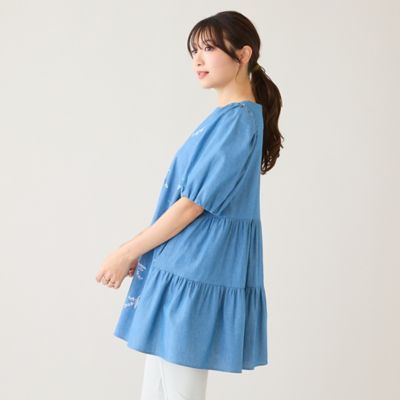 綿100％】スズラン刺繍バックティアードチュニック
