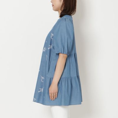綿100％】スズラン刺繍バックティアードチュニック